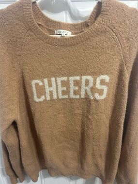 Z Supply Tan Crewneck Sweater with White CHEERS Graphic
